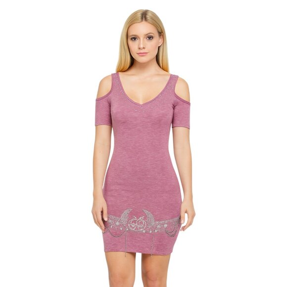 Vintage Apple Bottom Womens Bodycon Dress Pink Cold Shoulder Sz Med Y2K - Picture 1 of 15